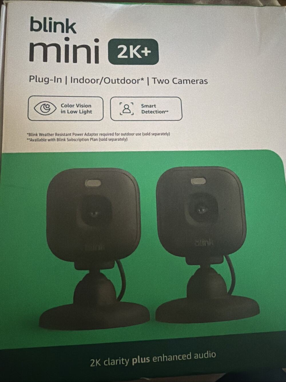 NEW 2 Pack of Blink Mini 2K+ Plug-in Indoor/Outdoor Cameras Night Vision BLACK